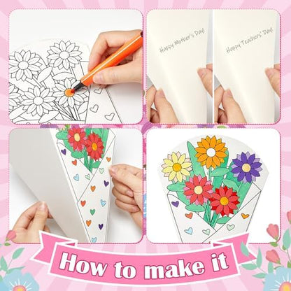 48 Pcs DIY Flower Bouquet Craft Kit, Paper Flower Coloring Set with Stems, Handmade Floral Craft Supplies for Teacher Appreciation Gifts, Fun Activities, Graduation Nurse Party Decorations - Image 5