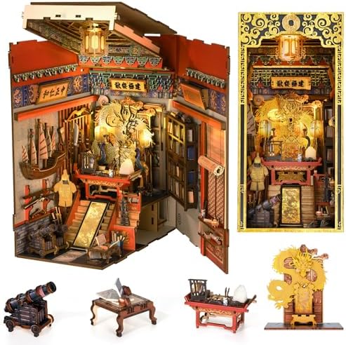 MiniCity Emperor's Study Book Nook Kit, 3D Wooden Bookshelf Puzzle with LED by MiniCity