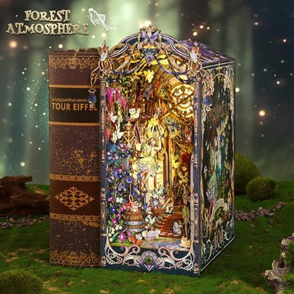 DIY Book Nook Kit, DIY Miniature Dollhouse Booknook Kit, 3D Wooden Puzzle Bookend Bookshelf Insert Decor with LED Light for Teens and Adults - Image 3