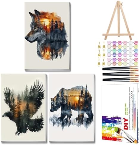 Mandun Animal Paint by Numbers Kit for Adults, 3 Pack, 7.8x11.8 inch by MANDUN
