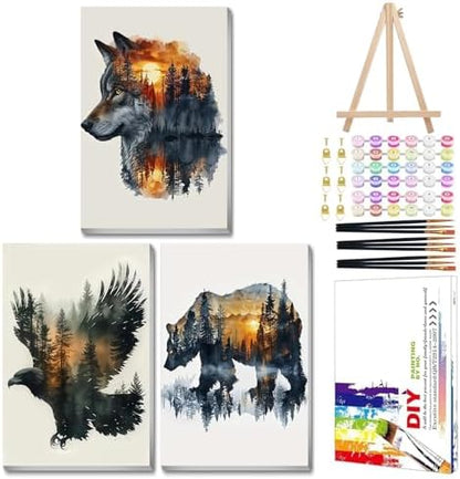 Mandun Animal Paint by Numbers Kit for Adults, 3 Pack, 7.8x11.8 inch by MANDUN