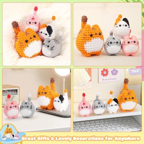 Crochet Kit for Beginners-4PCS Cat Crochet Kits for Adults, Teacher Appreciation Gifts, Crochet Starter Kit with Step-by-Step Video Tutorials, Crochet Animals Kits DIY Craft Kit Learn to Crochet Kits - Image 5