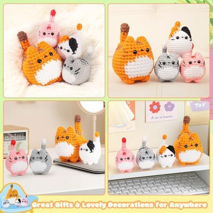 Crochet Kit for Beginners-4PCS Cat Crochet Kits for Adults, Teacher Appreciation Gifts, Crochet Starter Kit with Step-by-Step Video Tutorials, Crochet Animals Kits DIY Craft Kit Learn to Crochet Kits - Image 5