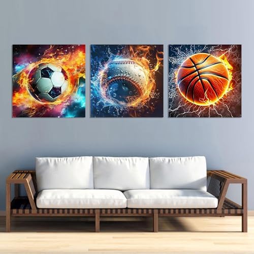 YOLENIX Paint by Numbers for Adults and Kids, 3pack Ball Games Painting by Number Kits On Canvas, Number Artist Paint by Number Kit Funny DIY, Home Wall Decor, Gifts 14X14inch - Image 3
