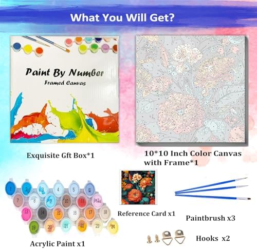 JUJUHOOD Tropical Flowers Framed Paint by Numbers Kit for Adults Beginner & Kids Ages 8-12,Red Flower Paint by Number Without Easel, Acylic Paint by Numbers for Gift Home Wall Decor (10x10Inch) - Image 3