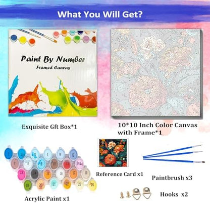 JUJUHOOD Tropical Flowers Framed Paint by Numbers Kit for Adults Beginner & Kids Ages 8-12,Red Flower Paint by Number Without Easel, Acylic Paint by Numbers for Gift Home Wall Decor (10x10Inch) - Image 3