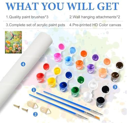 VIGEGU Hummingbird Paint by Numbers for Adult,Paint by Numbers Kit for Adults Beginners, DIY Flower Acrylic Painting on Canvas for Home Wall Art Decor 12x16 in - Image 5