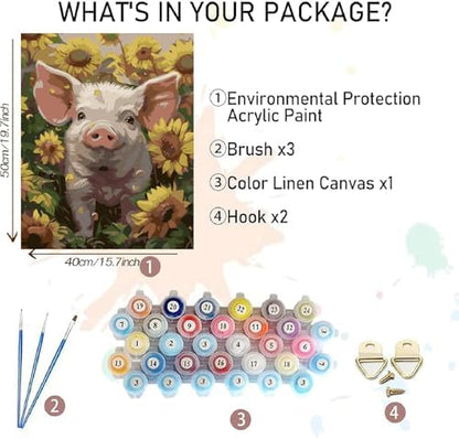 AALBLAC Pig Paint by Numbers Kit for Adults Beginners- Pig Sunflower Paint by Number Canvas, Easy Animal Acrylic Painting by Numbers for Home Wall Decor (16x20 inch) - Image 2
