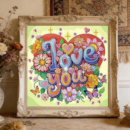 jinglinhh Love You Flowers Butterfly Special Shaped DIY Diamond Art Painting Kit for Adults Beginners, Partial Drill Crystal Rhinestone Gem Art Craft Home Wall Decor 30x30cm - Image 5