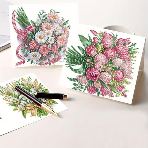 6pcs Diamond Art Painting Greeting Card Kit, DIY flowers Diamond Art Greeting Cards for Blessings and Wishes Special Shaped Diamond Greeting Card Arts Crafts for Christmas Birthday Thanksgiving Day - Image 6