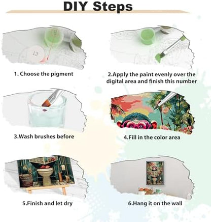 EOBROMD Framed Paint by Numbers Kits for Adults with Wooden Easel, Funny Monkey DIY Kits Crafts for Beginner on Stretched Canvas, 3 Brushes and Acrylic Paint for Home Decor 10x14 Inch - Image 5