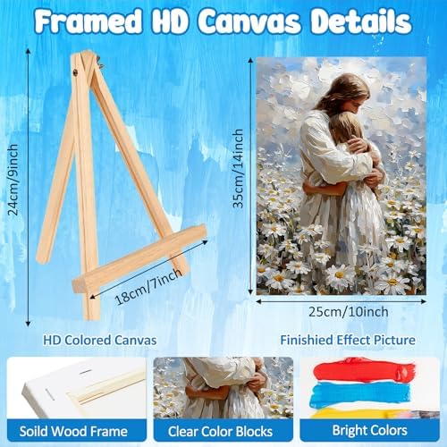 MAXBYE Framed Paint by Numbers Kit for Adults, Canvas Painting by Number Jesus Hugging Women Christian with Wooden Easel, DIY Acrylic Craft Art Kits for Beginners Gift Home Wall Decor10×14 in - Image 3