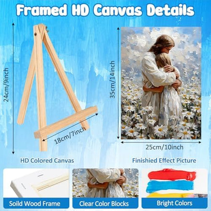 MAXBYE Framed Paint by Numbers Kit for Adults, Canvas Painting by Number Jesus Hugging Women Christian with Wooden Easel, DIY Acrylic Craft Art Kits for Beginners Gift Home Wall Decor10×14 in - Image 3