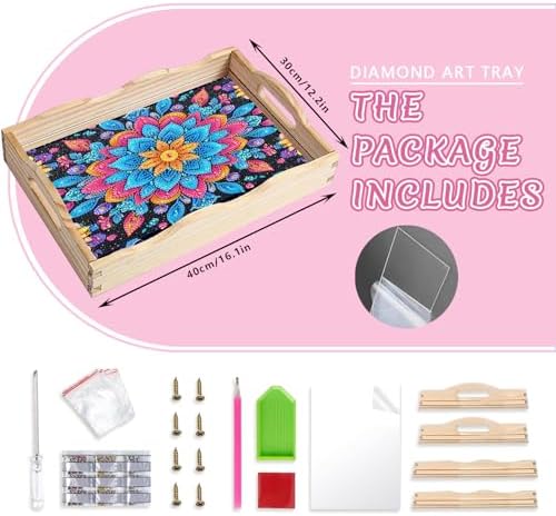 DOTSOPS Mandala Diamond Painting Wooden Serving Tray with Handle for Adults - Image 2