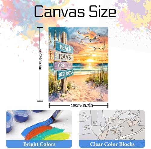 Nancency DIY Paint by Number for Adults,Painting Kits for Adult,Color by Numbers,Paint by Number Canvas Crafts Watercolor for Beginner Room Decor (Beach) - Image 3
