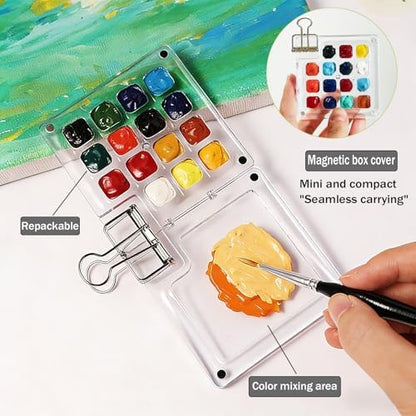 Portable Mini Watercolor Paint Set - All-in-One Travel Kit with Paints, Brushes, Palette, Bag, and Water Container - Perfect for Artists and Beginners-15 Grids - Image 6