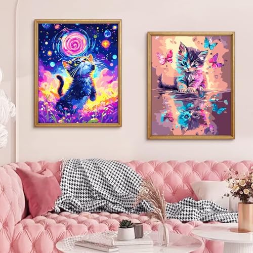 Yunnuo Starry Night Cat Paint by Numbers Kit for Adults Beginner,Paint by Numbers Animals,DIY Adult Paint by Numbers on Canvas for Home Decor & Gift (16x20 inch/40x50cm) - Image 4