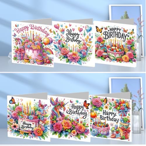 6PCS Diamond Art Painting Greeting Cards Kit, Birthday Themed DIY Card Making Set with Crystals and Envelopes, Creative Craft for Adults, Fun Party Activity and Personalized Gift - Image 5