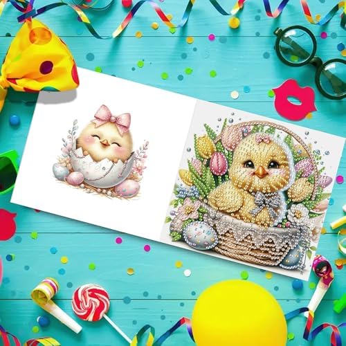 DIZAKIM 6-Piece Christmas-Themed Diamond Painting Greeting Cards Christmas Eve DIY Craft Kit Birthday Gift (Easter) - Image 4