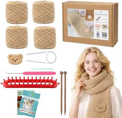 Novelchet Scarf Knitting Loom Kit for Beginners with Plush Yarn Khaki by Novelchet