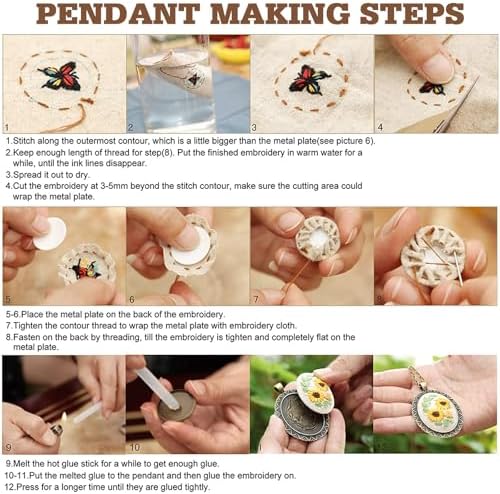 ZOCONE New 4 Packs Embroidery Necklace Kits, Embroidery Pendant Kit Mini Cross Stitch Kit with Hoop, Necklace, Pendant, Stamped Pattern Cloth, Instructions, etc., Embroidery Kits for Adults - Image 7