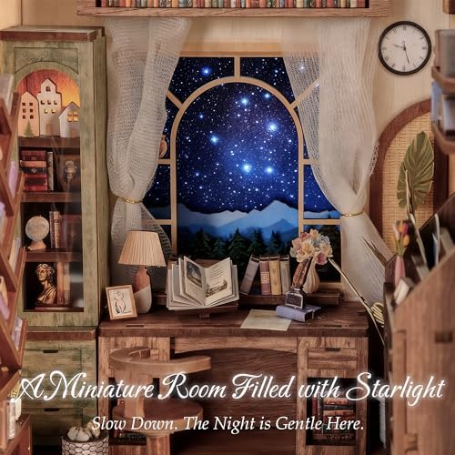 DolphinIsle Book Nook Kits for Adults, DIY Booknook Bookshelf Decor 3D Wooden Puzzle Starlight Reading Nook with Twinkling Starry Sky - Image 3