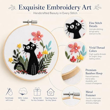 Thinas Embroidery Kit for Beginners Adults, 3 Pack Stamped Cat Cross Stitch Starter Set with Patterns & Video Tutorial, DIY Sewing Craft Supplies for Cat Lovers, Home Decor Gift Idea - Image 4