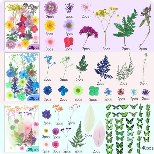 210 Pcs Dried Pressed Flowers for Resin, Dried Pressed Flowers for Crafts, Bulk Natural Dried Flowers Kit with DlY Butterfly Stickers&Tweezers for Resin Molds, Candles, Soap,Jewelry Making, Art Crafts - Image 2