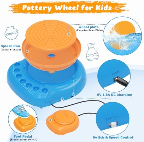 Pottery Wheel for Kids with Air Dry Clay Kit, 12 Paints & Tools, Ages 6-12 - Image 3