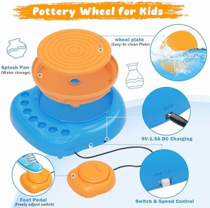 Pottery Wheel for Kids with Air Dry Clay Kit, 12 Paints & Tools, Ages 6-12 - Image 3