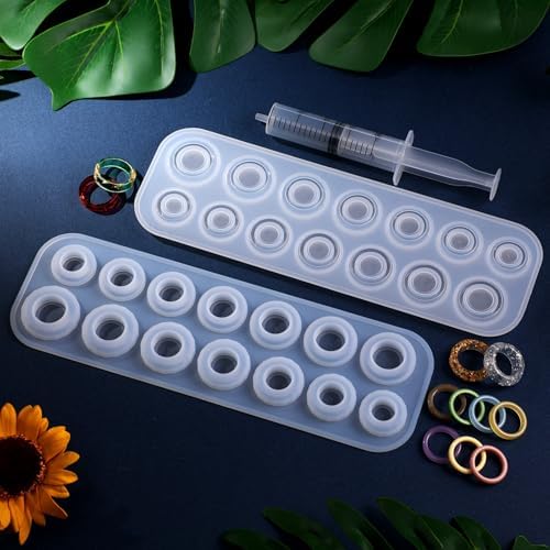 Mudder 2 Pieces Resin Silicone Ring Molds 14 Sizes Ring Circle Jewelry Casting Molds with Syringe in 20 ml for DIY Craft Making - Image 2