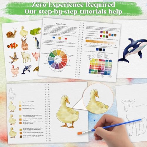 Beginners Watercolor Workbook for Adults, Step-by-Step Coloring Book Set - Image 5