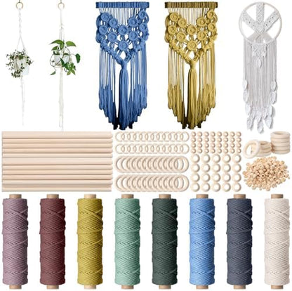 Wesnoy 268 Pcs Macrame Kits for Adults Beginners Weaving Supplies with 3 mm Macrame Cord Cotton, Wooden Beads, Wooden Rings and Sticks for DIY Plant Hangers Wall Hangings, No Insturctions(Colorful) by Wesnoy