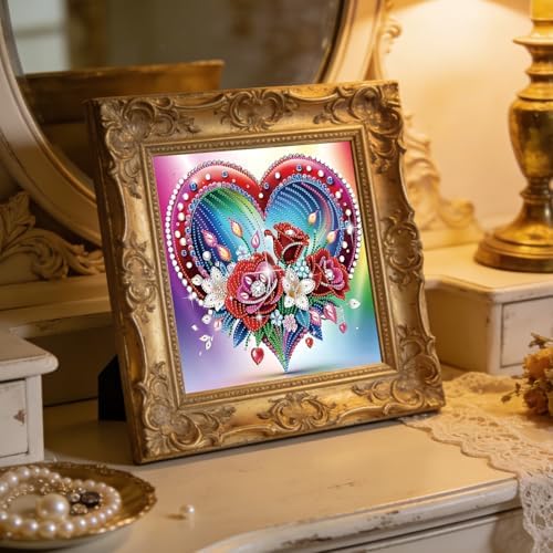 jinglinhh Heart Red Rose Flowers Lily Special Shaped DIY Diamond Art Painting Kit for Adults Beginners, Partial Drill Crystal Rhinestone Gem Art Craft Home Wall Decor 30x30cm - Image 5
