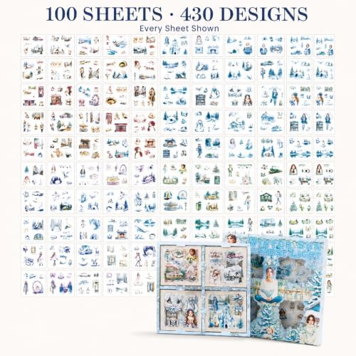 Winter Stickers for Journaling, 430 Pcs Transparent PET Set | 100 Precut Sheets in Gift Box | Snowy Landscapes, Winter Life & Animals | Scrapbooking, Junk Journals & Collage - Image 6