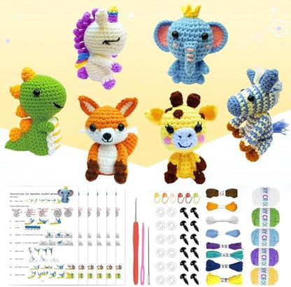 OLHKYN 6Pcs Crochet Kit for Beginners, 2026 DIY Craft for Adults, Great Gift for Crochet Lovers, Crocheting Animal Kits with Step by Step Videos,Yarn,Crochet Hook,Birthday Holiday Gift by Unknown