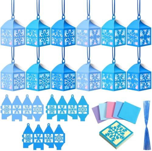 Maitys 16 Sets Winter Snowflake Blue Paper Lantern Suncatcher Craft Kits by Maitys