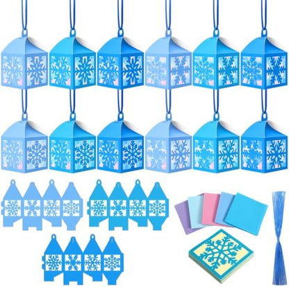 Maitys 16 Sets Winter Snowflake Blue Paper Lantern Suncatcher Craft Kits by Maitys