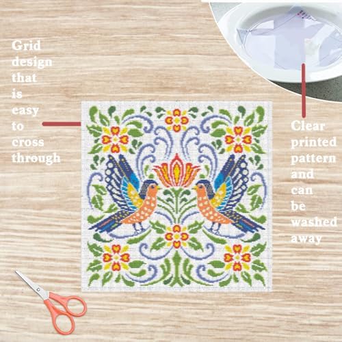 FREEBLOSS 11CT Vector Flowers Stamped Cross Stitch Kits Complete Embroidery Kits with Instruction Cross Stitch Wall Hanging Kit for Needlepoint Adults Wall Art Decoration 18x18in/45x45cm - Image 3