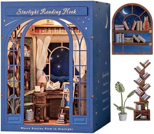 DolphinIsle Book Nook Kits for Adults, DIY Booknook Bookshelf Decor 3D Wooden Puzzle Starlight Reading Nook with Twinkling Starry Sky by Unknown