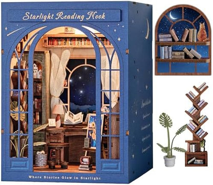 DolphinIsle Book Nook Kits for Adults, DIY Booknook Bookshelf Decor 3D Wooden Puzzle Starlight Reading Nook with Twinkling Starry Sky by Unknown