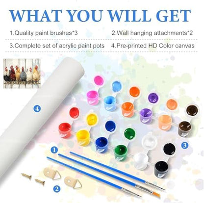 KYOQFVN Chicken Paint by Numbers Kits for Adults - DIY Paint by Numbers Kit on Canvas，Acrylic Painting by Number for Home Wall Decor 16 x 20 inch - Image 3