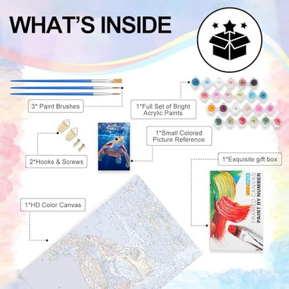 Sea Turtle Framed Paint by Numbers Kit for Adults Beginner & Kids Ages 8-12 - Image 4