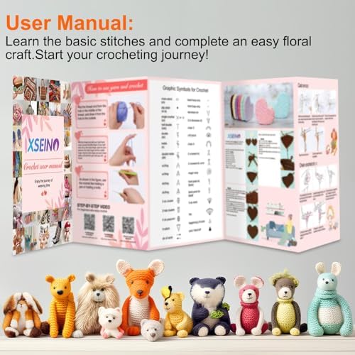 XSEINO Crochet Kit with Crochet Hooks Yarn Set - Premium Bundle Includes 40 Colors Crochet Yarn Balls, Crochet Kit, Accessories Kit, Crochet Bag and Lot More - Starter Pack for Beginners - Image 5
