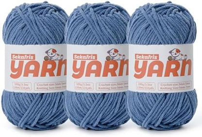 3 Pack Plush Chunky Chenille Yarn for Crocheting, Soft Fluffy Velvet Yarn for Crocheting, Fuzzy Baby Blanket Knitting Yarn, 300g/393yds Bulky Amigurumi Yarns（3 Navy Blue） by Sekafris