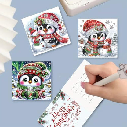 Christmas DIY Diamond Greeting Cards Set, 5D DIY Diamond Art Painting Christmas Style Greeting Card, DIY Christmas Card Making Kits for Family Friends Handmade Gift-#02-Penguin - Image 4