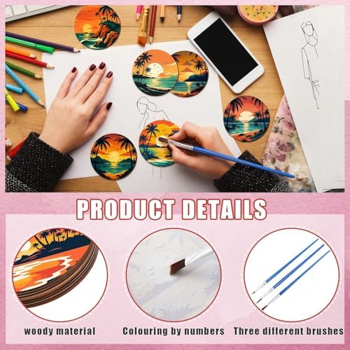 Reallnaive 8 Pcs Beach Paint by Numbers Kit for Adults Coastal Coasters - Image 3