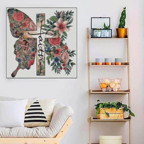 Butterfly Flower Stamped Cross Stitch Kits Cross Stitch Patterns,Religious Cross Dimensions Cross Stitch Kits Embroidery Kit Arts and Crafts for Beginners 13.7x13.7 inch - Image 5