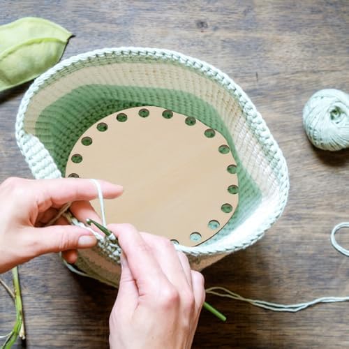 PATIKIL 6" Diameter Crochet Basket Bottom Wood Color 4Pcs - Image 6