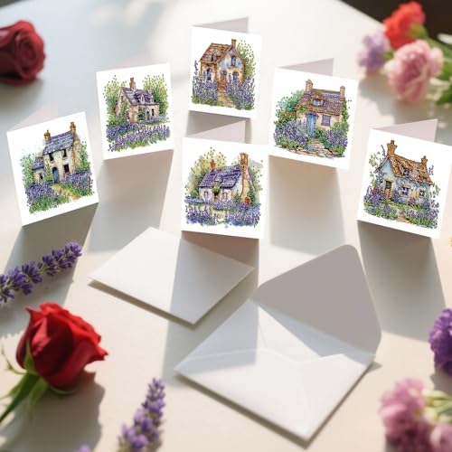 jinglinhh 12pcs Diamond Art Painting Lavender Flower House Bench Greeting Cards with Envelopes, DIY Card Making Kits for Adults, Diamond Art Postcards Christmas Cards Craft Gifts - Image 6